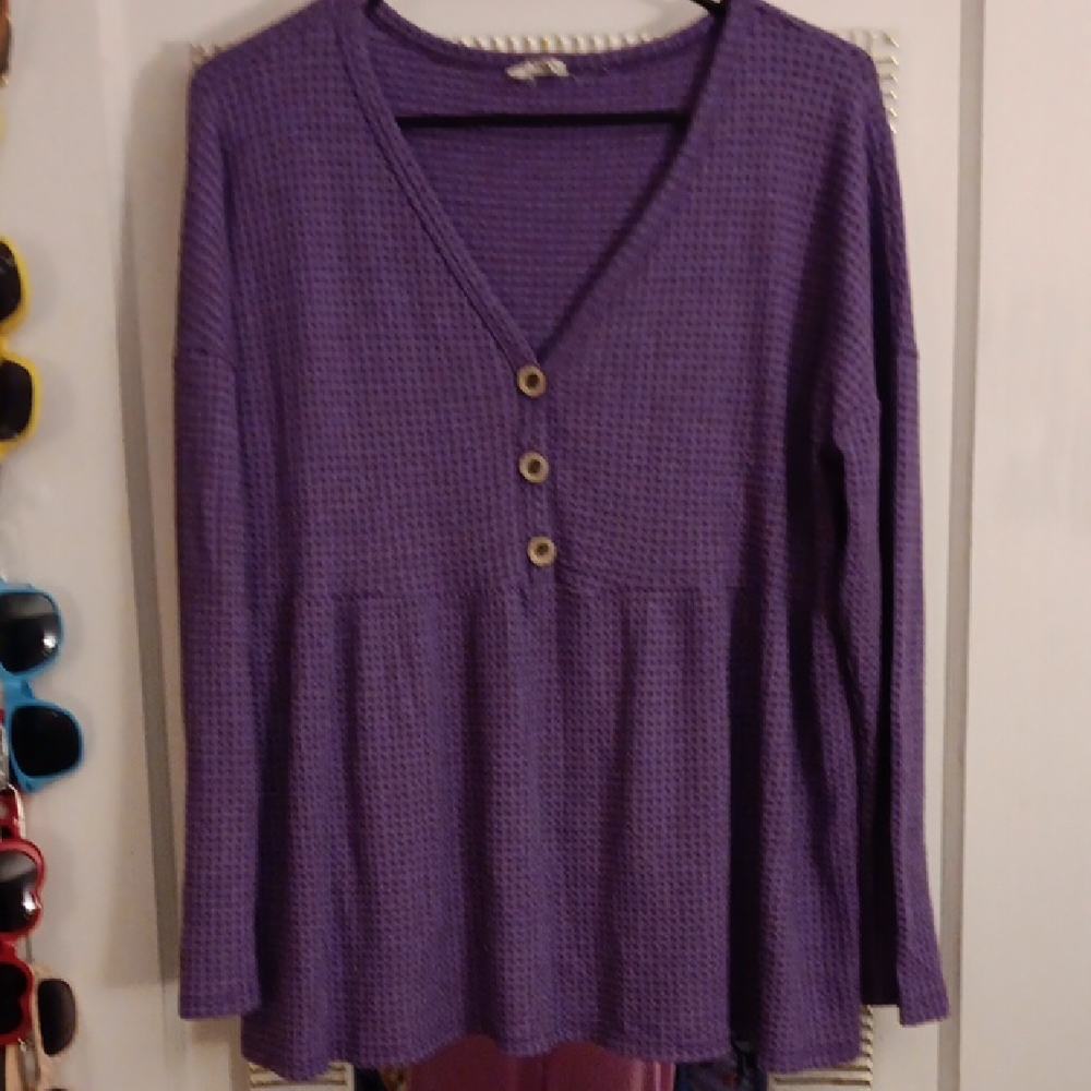 Bibi Purple Peplum Weave Longsleeve Top